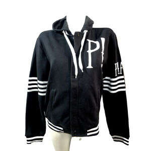 Manhead Panic! At The Disco Varsity Hoodie Mens Medium Black White Striped Snap
